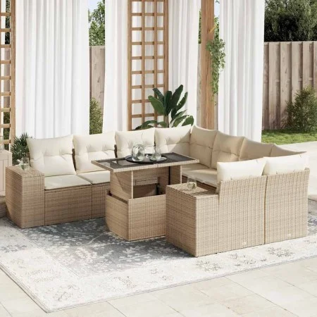 Set de sofás de jardín con cojines 9 pzas ratán sintético beige von , Gartensets - Ref: Foro24-3326769, Preis: 714,43 €, Raba...