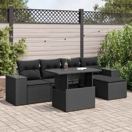 Set de sofás de jardín 6 piezas y cojines ratán sintético negro von , Gartensets - Ref: Foro24-3326776, Preis: 449,83 €, Raba...