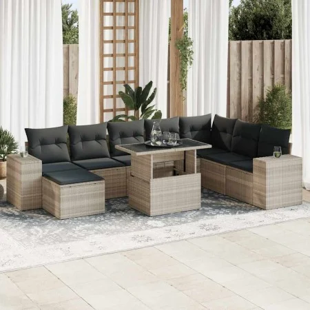 Set muebles jardín 9 pzas y cojines ratán sintético gris claro de , Conjuntos de jardín - Ref: Foro24-3326853, Precio: 687,81...