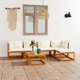 Garden furniture set, 6 pieces, cream cushions, solid acacia wood. by vidaXL, Garden sets - Ref: Foro24-3057636, Price: 583,1...