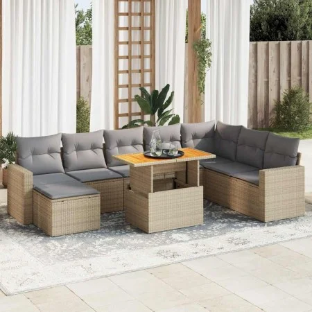 Set de sofás de jardín con cojines 9 pzas ratán sintético beige by , Garden sets - Ref: Foro24-3327076, Price: 620,97 €, Disc...