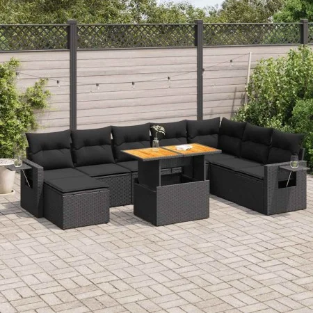 Set de sofás de jardín con cojines 9 pzas ratán sintético negro by , Garden sets - Ref: Foro24-3327184, Price: 615,32 €, Disc...