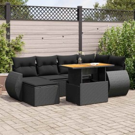 Set de sofás de jardín 7 pzas con cojines ratán sintético negro