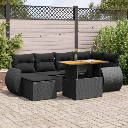 Set de sofás de jardín 7 pzas con cojines ratán sintético negro by , Garden sets - Ref: Foro24-3327282, Price: 488,62 €, Disc...