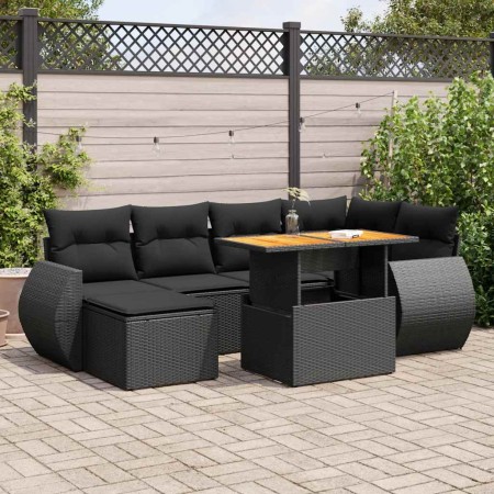 Set de sofás de jardín 7 pzas con cojines ratán sintético negro by , Garden sets - Ref: Foro24-3327282, Price: 504,91 €, Disc...