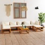 Muebles de jardín 8 pzas cojines crema madera maciza de acacia
