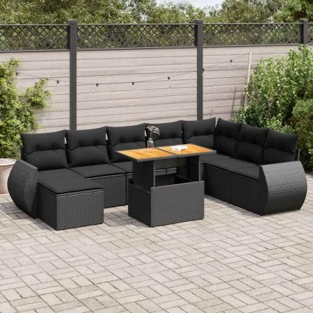 Set de sofás de jardín con cojines 9 pzas ratán sintético negro by , Garden sets - Ref: Foro24-3327296, Price: 587,43 €, Disc...