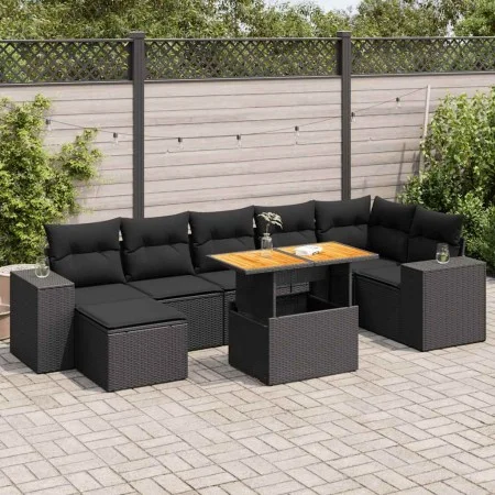 Set de sofás de jardín y cojines 8 piezas ratán sintético negro by , Garden sets - Ref: Foro24-3327401, Price: 568,20 €, Disc...