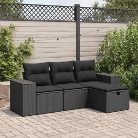 Juego de sofás jardín 4 pzas con cojines ratán sintético negro by , Garden sets - Ref: Foro24-3325651, Price: 292,58 €, Disco...