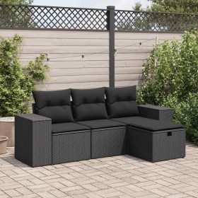 Juego de sofás jardín 4 pzas con cojines ratán sintético negro by , Garden sets - Ref: Foro24-3325651, Price: 293,00 €, Disco...