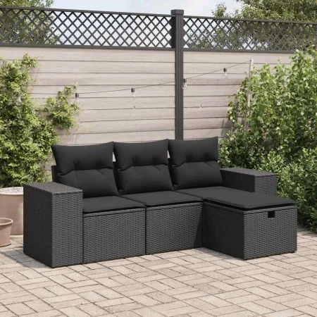 Juego de sofás jardín 4 pzas con cojines ratán sintético negro by , Garden sets - Ref: Foro24-3325651, Price: 292,58 €, Disco...