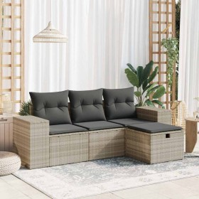Set de sofás de jardín 4 pzas y cojines ratán sintético gris de , Conjuntos de jardín - Ref: Foro24-3325658, Precio: 281,37 €...
