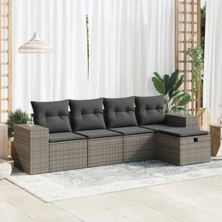 Juego de sofás jardín con cojines 5 pzas ratán sintético gris by , Garden sets - Ref: Foro24-3325666, Price: 324,01 €, Discou...