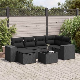 Set de sofás de jardín 7 pzas con cojines ratán sintético negro by , Garden sets - Ref: Foro24-3325691, Price: 484,02 €, Disc...