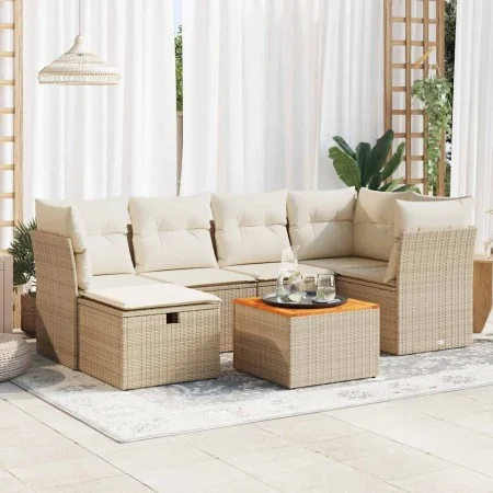 Set sofás de jardín 7 piezas y cojines ratán sintético beige by , Garden sets - Ref: Foro24-3325761, Price: 474,71 €, Discoun...