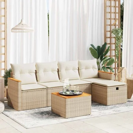 Juego de sofás jardín con cojines 6 pzas ratán sintético beige de , Conjuntos de jardín - Ref: Foro24-3325908, Precio: 413,30...