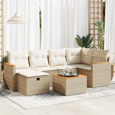 Set sofás de jardín 7 piezas y cojines ratán sintético beige by , Garden sets - Ref: Foro24-3325922, Price: 495,47 €, Discoun...