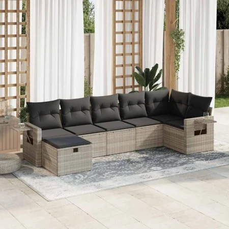 Set de sofás de jardín 7 pzas con cojines ratán PE gris claro von , Gartensets - Ref: Foro24-3325508, Preis: 470,91 €, Rabatt: %