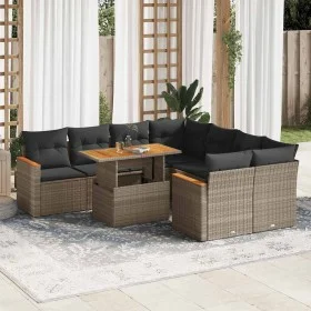 Set sofás jardín y cojines 9 pzas ratán sintético acacia gris by , Garden sets - Ref: Foro24-3327469, Price: 589,73 €, Discou...