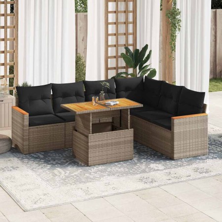 Set sofás jardín y cojines 7 pzas ratán sintético acacia gris von , Gartensets - Ref: Foro24-3327497, Preis: 467,21 €, Rabatt: %