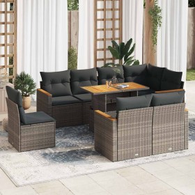 Set sofás jardín y cojines 9 pzas ratán sintético acacia gris von , Gartensets - Ref: Foro24-3327504, Preis: 603,19 €, Rabatt: %