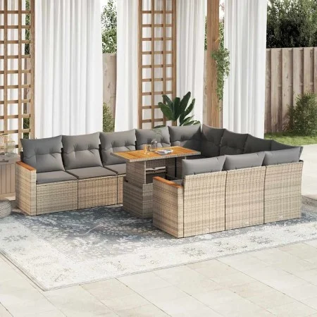 Set sofás jardín y cojines 11 pzas ratán sintético acacia beige by , Garden sets - Ref: Foro24-3327538, Price: 785,75 €, Disc...