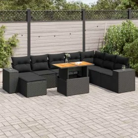 Set sofás jardín y cojines 9 pzas ratán sintético acacia negro by , Garden sets - Ref: Foro24-3327408, Price: 603,63 €, Disco...