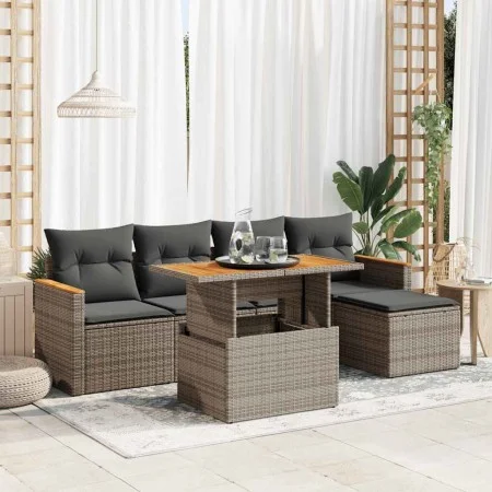 Set sofás jardín y cojines 6 pzas ratán sintético acacia gris by , Garden sets - Ref: Foro24-3327476, Price: 386,61 €, Discou...