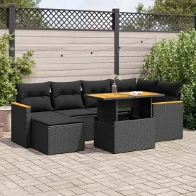 Set sofás jardín y cojines 7 pzas ratán sintético acacia negro von , Gartensets - Ref: Foro24-3327506, Preis: 489,07 €, Rabat...