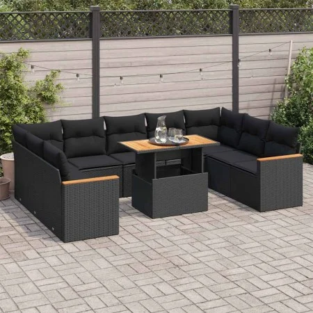 Set sofás jardín y cojines 10 pzas ratán sintético acacia negro de , Conjuntos de jardín - Ref: Foro24-3327527, Precio: 677,8...