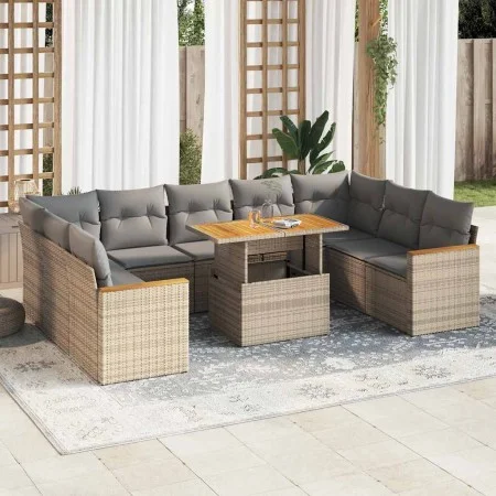 Set sofás jardín y cojines 10 pzas ratán sintético acacia beige de , Conjuntos de jardín - Ref: Foro24-3327531, Precio: 685,1...