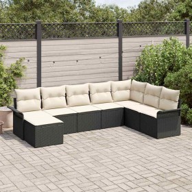 Conjunto de sofá de jardín con cojín 8 pcs Negro Poliratán