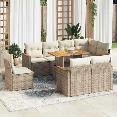 Set sofás jardín y cojines 9 pzas ratán sintético acacia beige by , Garden sets - Ref: Foro24-3327502, Price: 696,81 €, Disco...