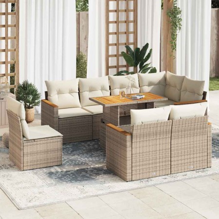 Set sofás jardín y cojines 9 pzas ratán sintético acacia beige by , Garden sets - Ref: Foro24-3327502, Price: 672,43 €, Disco...