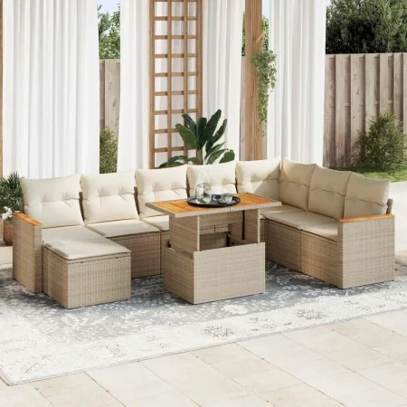 Set sofás jardín y cojines 9 pzas ratán sintético acacia beige de , Conjuntos de jardín - Ref: Foro24-3327523, Precio: 637,82...