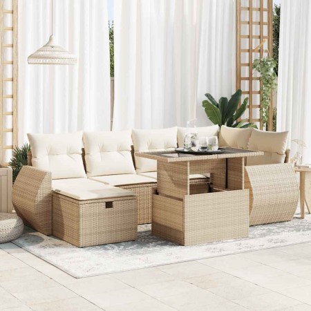 Set sofás de jardín 7 piezas y cojines ratán sintético beige by , Garden sets - Ref: Foro24-3327898, Price: 581,48 €, Discoun...