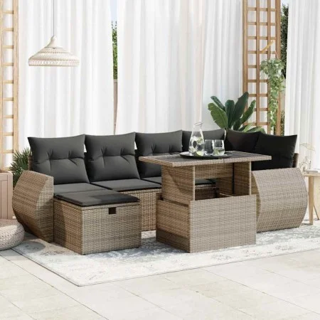 Set de sofás de jardín 7 pzas con cojines ratán sintético gris by , Garden sets - Ref: Foro24-3327900, Price: 488,14 €, Disco...