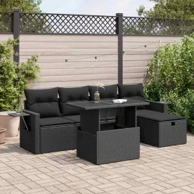Set de sofás de jardín 6 piezas y cojines ratán sintético negro by , Garden sets - Ref: Foro24-3327845, Price: 506,23 €, Disc...