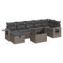 Set de sofás de jardín y cojines 8 piezas ratán sintético gris