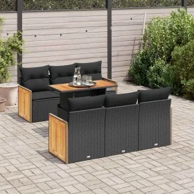 Set sofás jardín y cojines 7 pzas ratán sintético acacia negro by , Garden sets - Ref: Foro24-3327667, Price: 504,82 €, Disco...