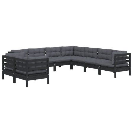 Gartenmöbel 9-teilig und Kissen aus schwarzem massivem Kiefernholz von vidaXL, Gartensets - Ref: Foro24-3096903, Preis: 905,9...