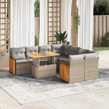 Set sofás jardín y cojines 9 pzas ratán sintético acacia beige by , Garden sets - Ref: Foro24-3327692, Price: 643,37 €, Disco...