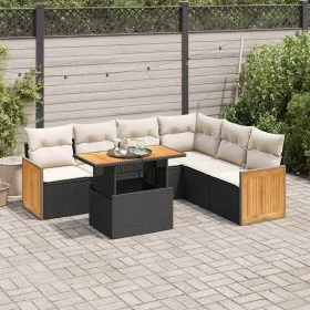 Set sofás jardín y cojines 7 pzas ratán sintético acacia negro von , Gartensets - Ref: Foro24-3327717, Preis: 471,51 €, Rabat...