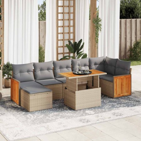 Set sofás jardín y cojines 7 pzas ratán sintético acacia beige by , Garden sets - Ref: Foro24-3327741, Price: 544,17 €, Disco...