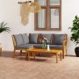 Muebles de jardín 4 pzas cojines crema madera maciza de acacia