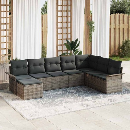 Conjunto de sofá de jardín con cojín 8 pcs Gris Poliratán