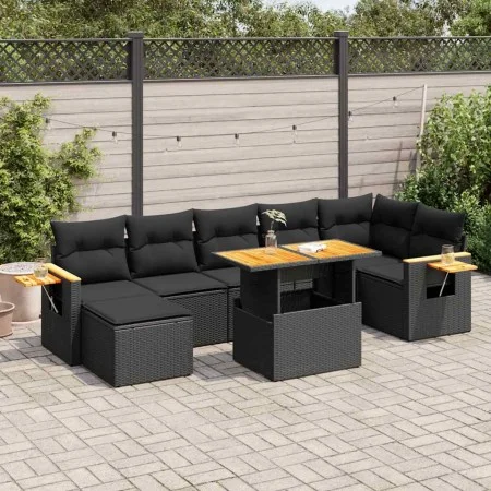 Set sofás jardín y cojines 8 pzas ratán sintético acacia negro by , Garden sets - Ref: Foro24-3327625, Price: 572,35 €, Disco...