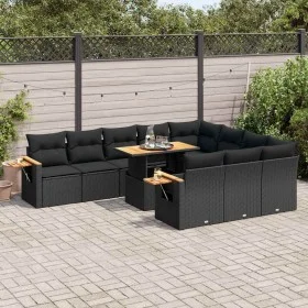 Set sofás jardín y cojines 10 pzas ratán sintético acacia negro by , Garden sets - Ref: Foro24-3327646, Price: 814,74 €, Disc...