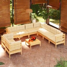 Muebles de jardín 10 pzas y cojines madera maciza de pino crema de vidaXL, Conjuntos de jardín - Ref: Foro24-3096905, Precio:...