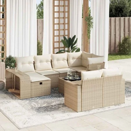 Set de sofás de jardín 11pzas con cojines ratán sintético beige by , Garden sets - Ref: Foro24-3326072, Price: 677,88 €, Disc...